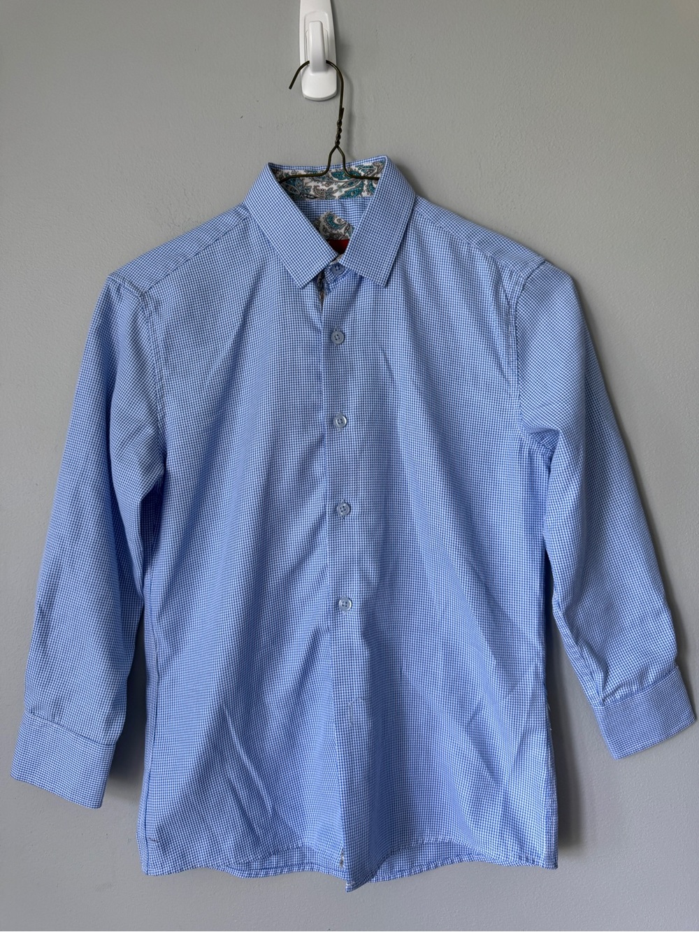 Ellie Light Blue Micro-Check Button-Down Shirt